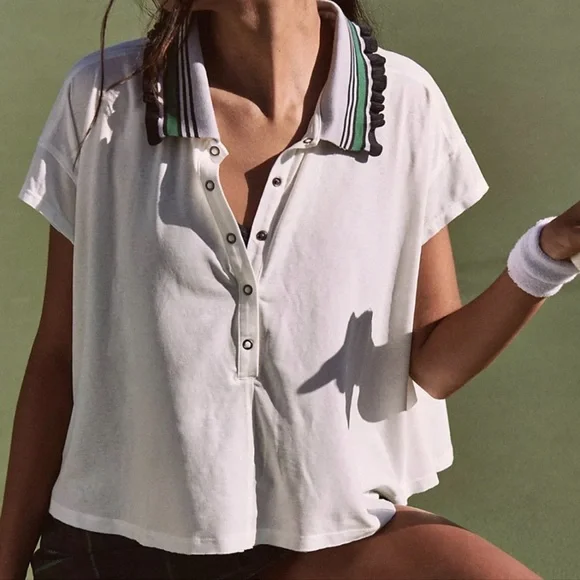 NWT Free People Movement Time Out White Polo t shirt crop float women size XS - Picture 2 of 6